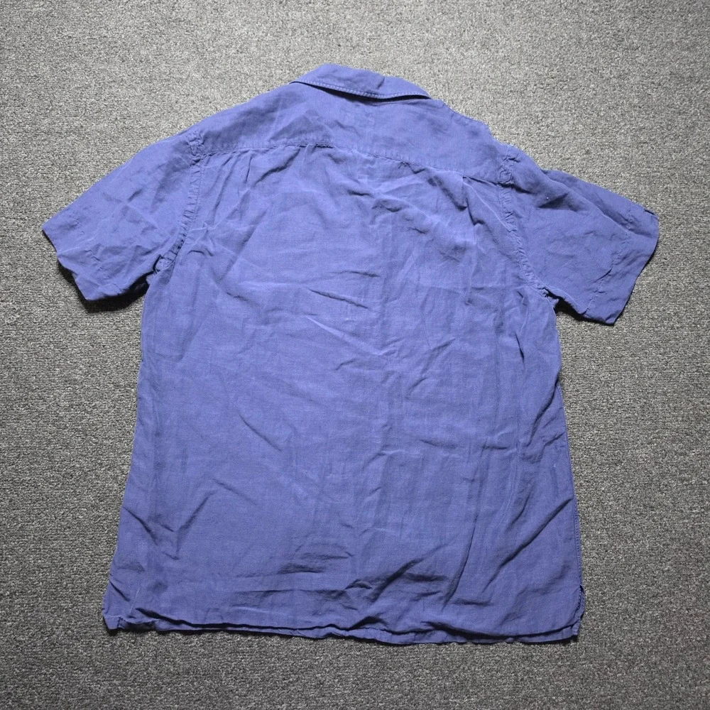Polo Ralph Lauren Button Down Shirt Blue Mens Large Linen Silk Camp Collar Pony